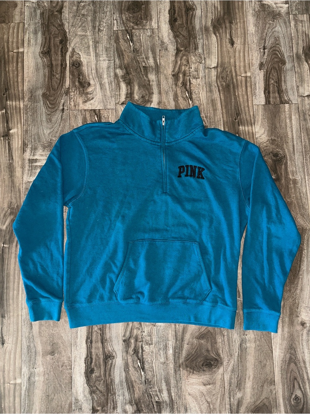 PINK Victoria’s Secret Women’s Teal Quarter Zip Pullover Sweatshirt Size Large